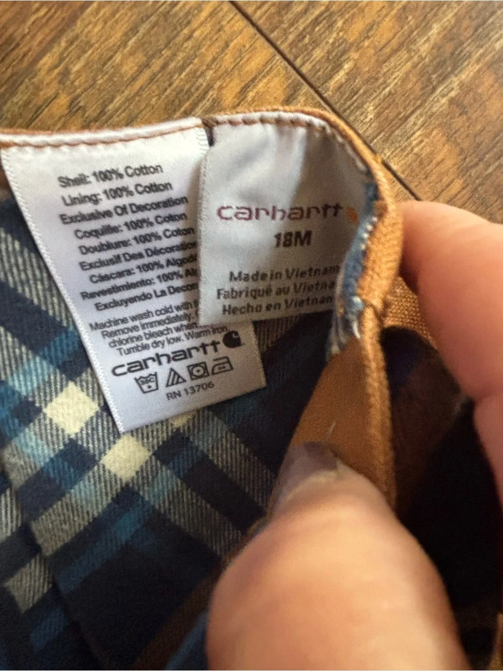 Carhartt canvas bib lined overalls size 18 months